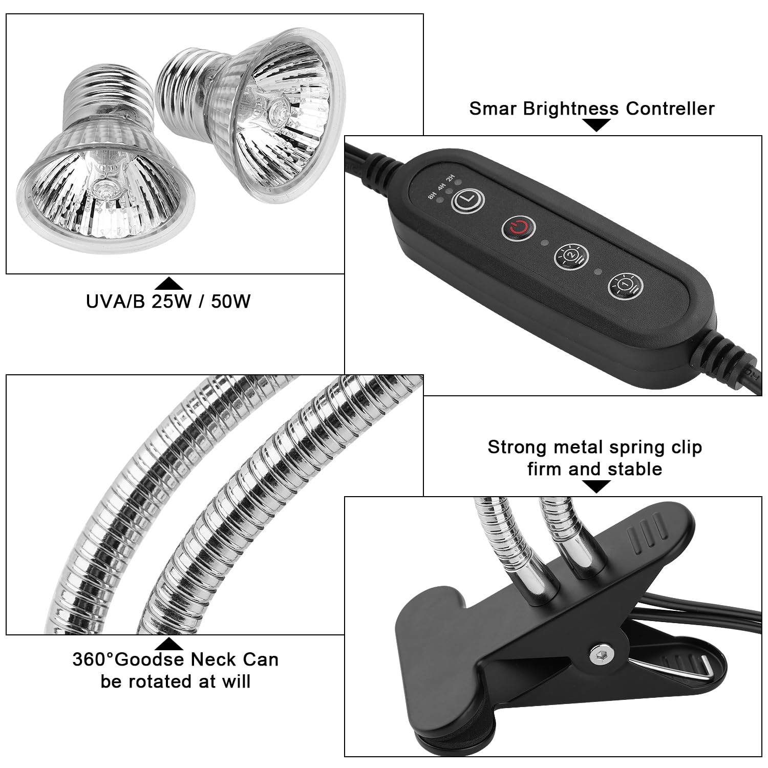 Nbiiuyige Reptile Heat Lamp, Dual-Head Uva Uvb Reptile Light, Heating Lamp With Cycle Timer, Heat Lamp For Reptiles Bearded Drag